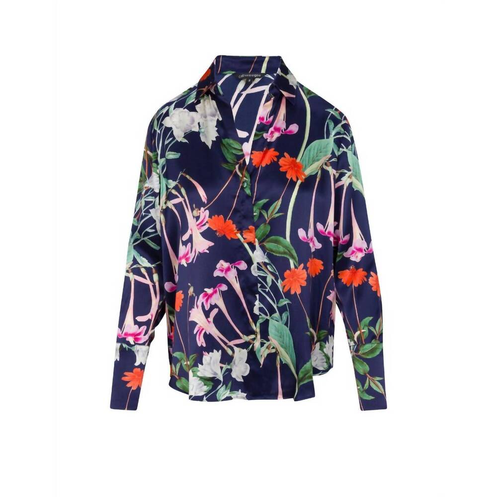 NEW CATHERINE GEE daria french cuff silk blouse in midnight bloom - Picture 3 of 3